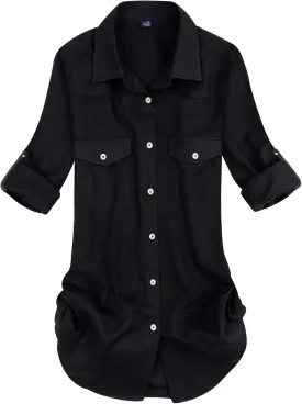 Alimens & Gentle Womens Plaid Flannel Shirts Long Sleeve Roll Up Casual Button Down Shirt