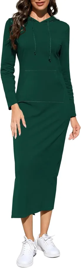 BeautyNee Women's Casual Long Sleeve Side Slit Pullover Maxi Hoodie Dress Slim Sweatshirt Long Dresses with Pockets