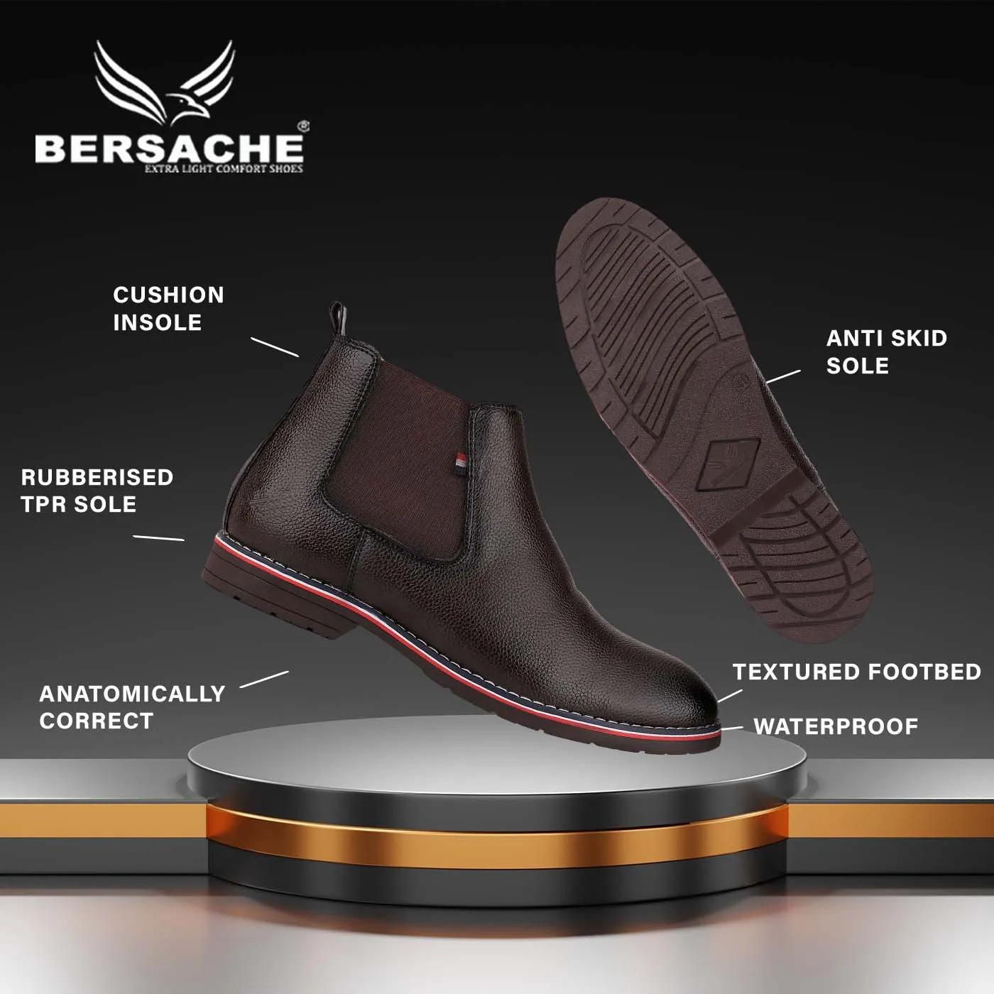 Bersache Comfortable Casual Outdoor Stylish Partywear Boots For Men(9084-Dark Brown)