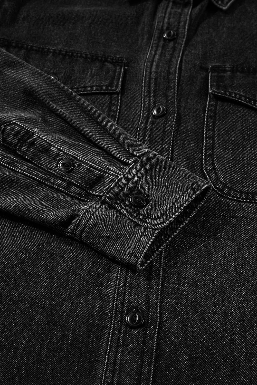 Black Flap Pocket Buttons Collared Jean Jacket