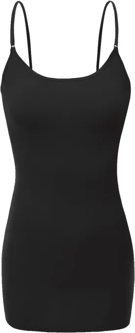 Bozzolo Women's Ladies Adjustable Spaghetti Strap Basic Long Cami Tunic Tank Top