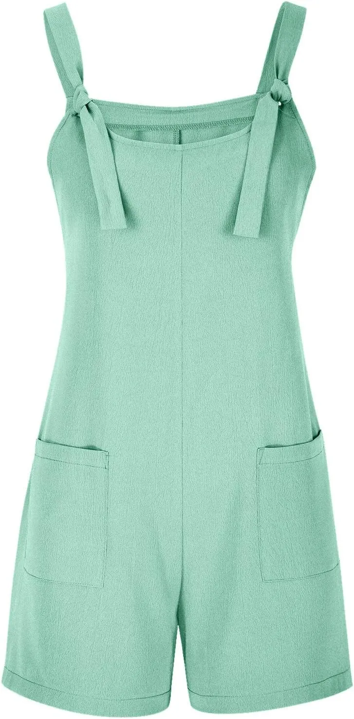 Casual Rompers For Women Adjustable Tie Knot Straps Short Overalls Plus Size Jumpsuits Travel Vacation Outfits 2025