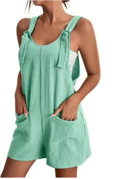 Casual Rompers For Women Adjustable Tie Knot Straps Short Overalls Plus Size Jumpsuits Travel Vacation Outfits 2025