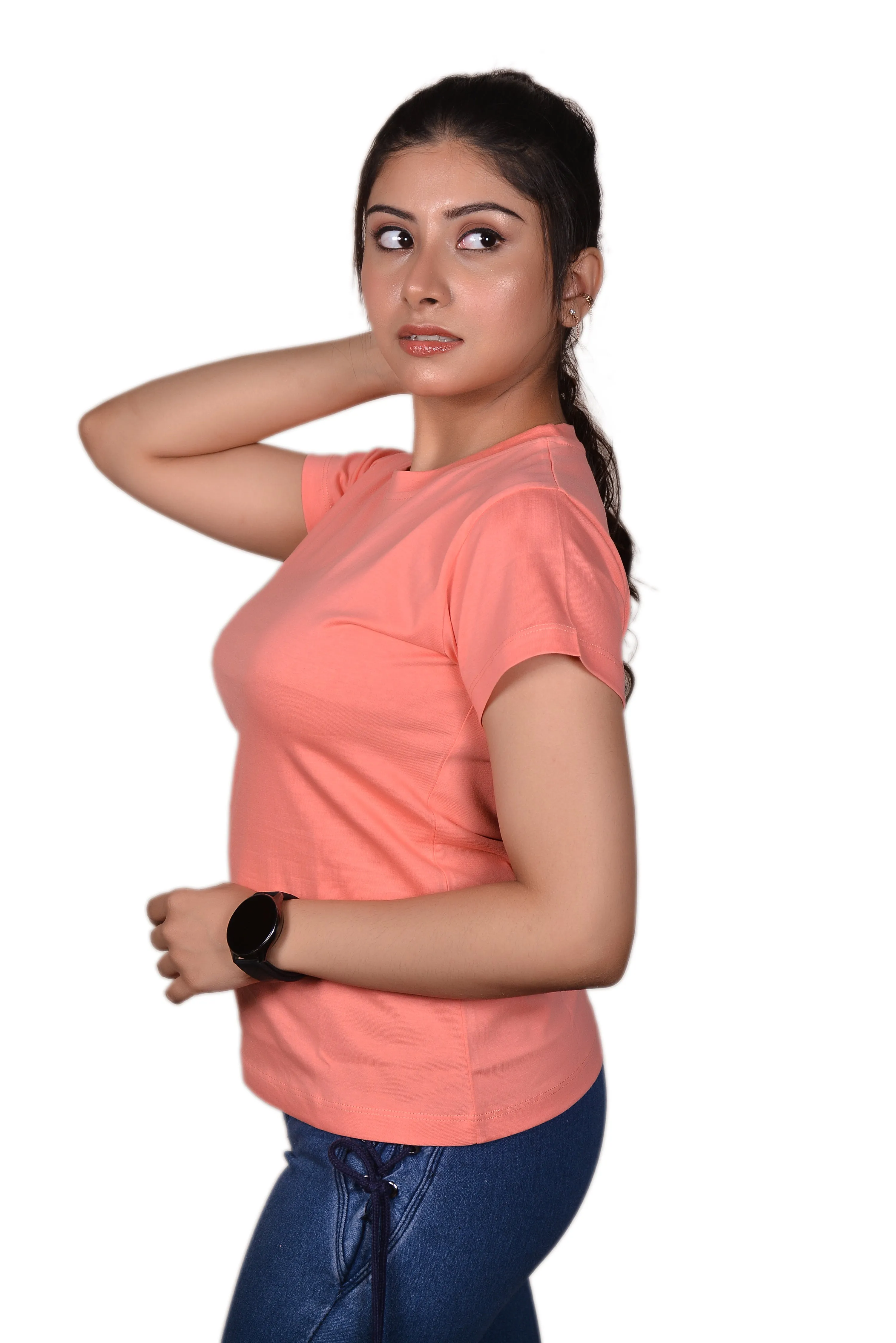 Classic Fit Women Peach Tshirt