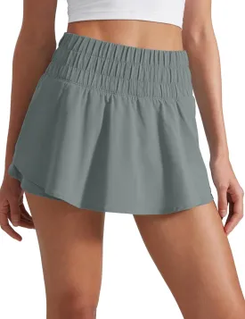 CRZ YOGA Athletic Shorts for Women High Waisted Flowy Ruffle Skirt Overlay for Workout Running Tennis with Zip Pocket