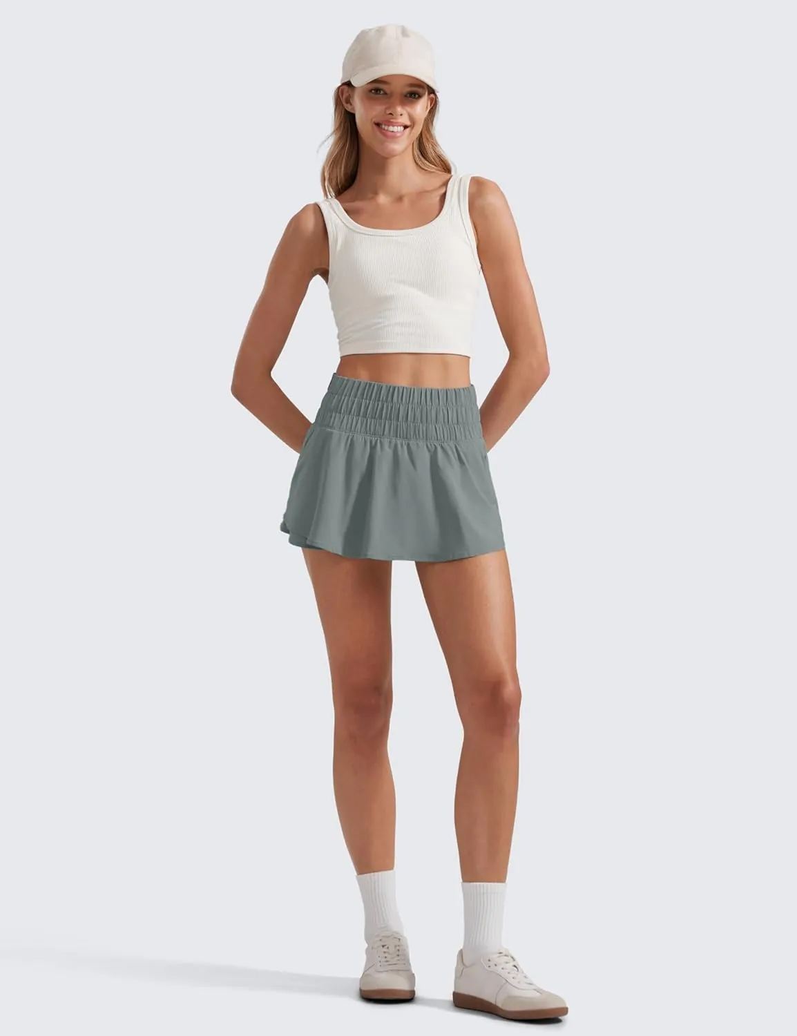 CRZ YOGA Athletic Shorts for Women High Waisted Flowy Ruffle Skirt Overlay for Workout Running Tennis with Zip Pocket