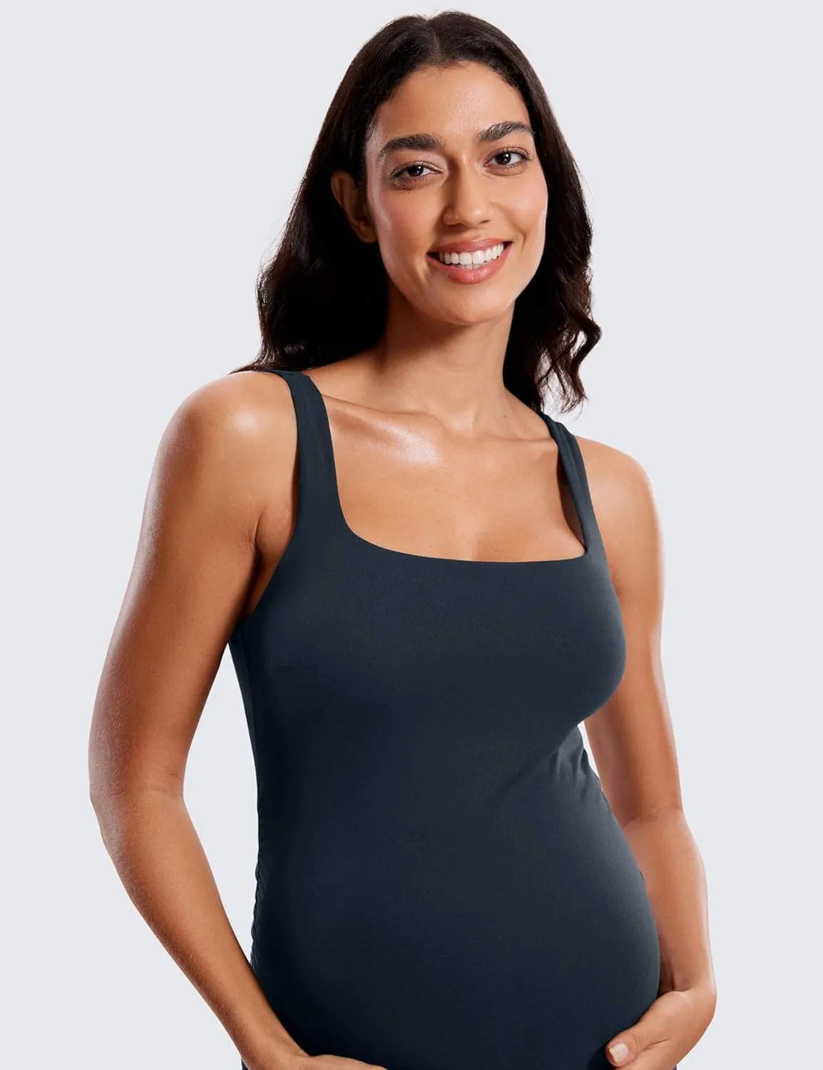 CRZ YOGA Women Butterluxe Sleeveless Tank Maternity Dress Split Ruched Pregnancy Square Neck Bodycon Casual Baby Shower