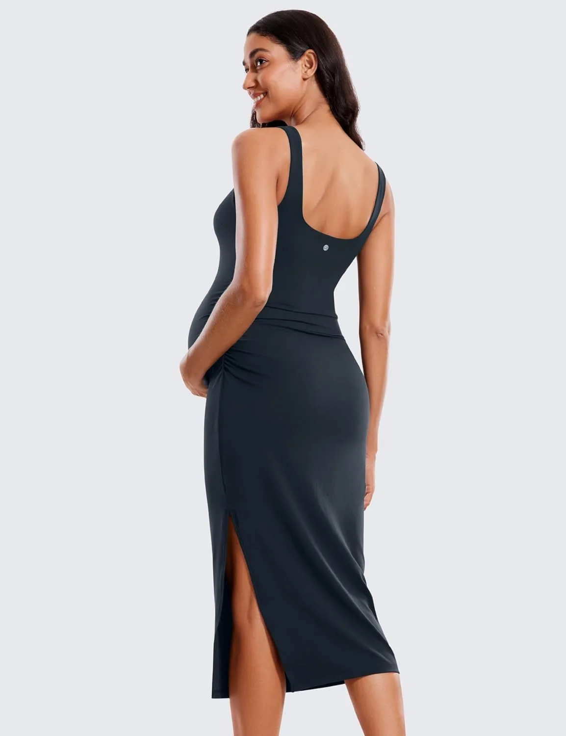 CRZ YOGA Women Butterluxe Sleeveless Tank Maternity Dress Split Ruched Pregnancy Square Neck Bodycon Casual Baby Shower