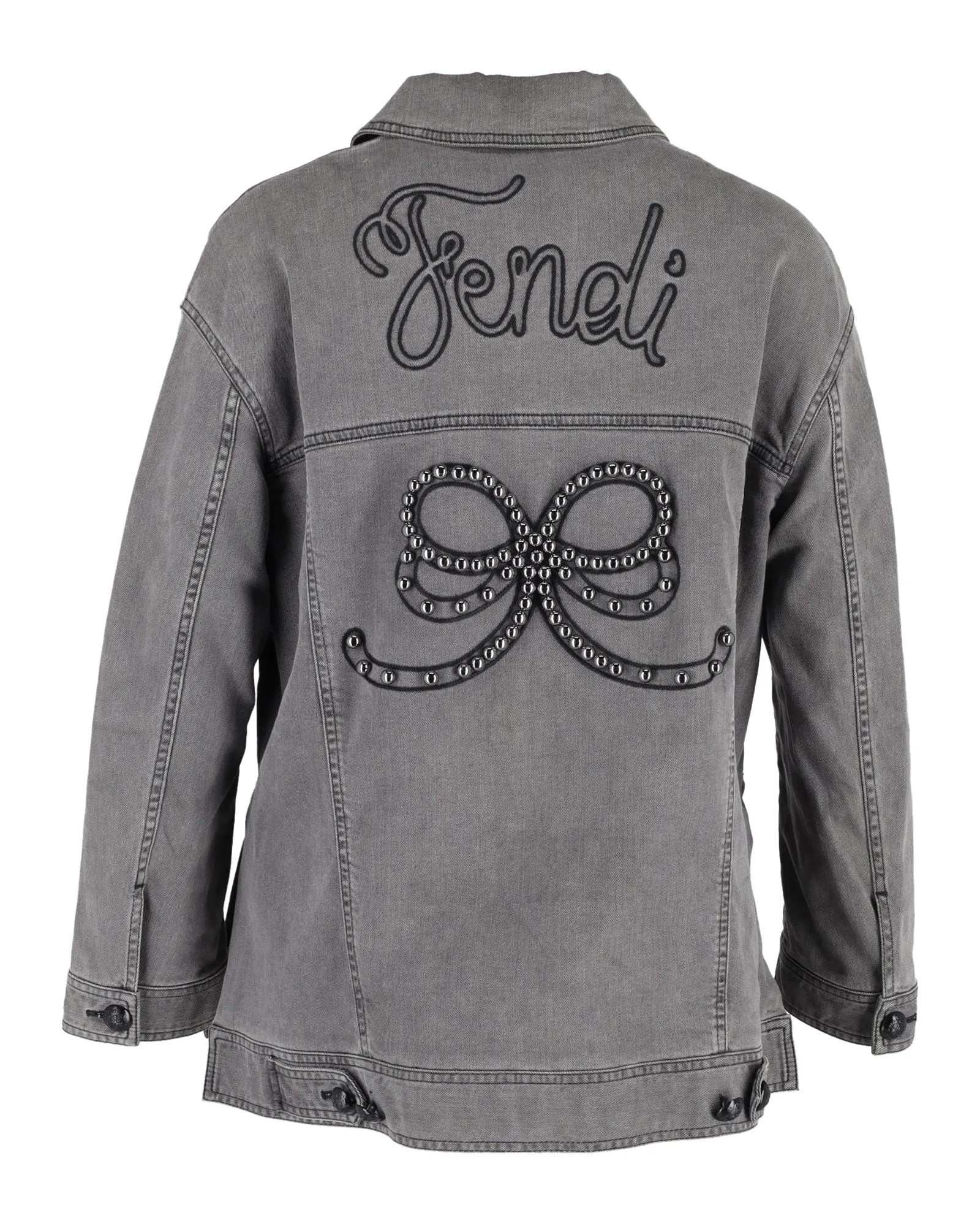 Fendi Embellished Trucker Jacket in Grey Cotton Denim