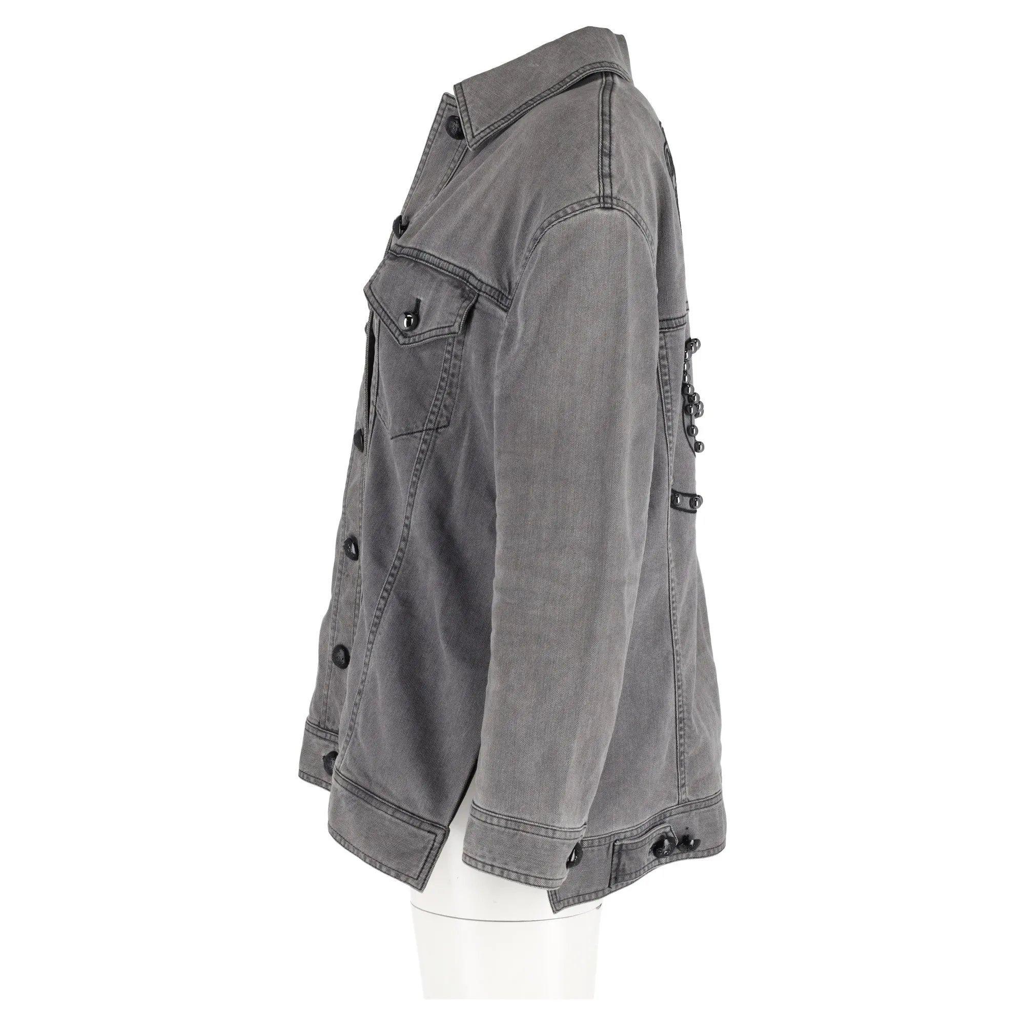 Fendi Embellished Trucker Jacket in Grey Cotton Denim