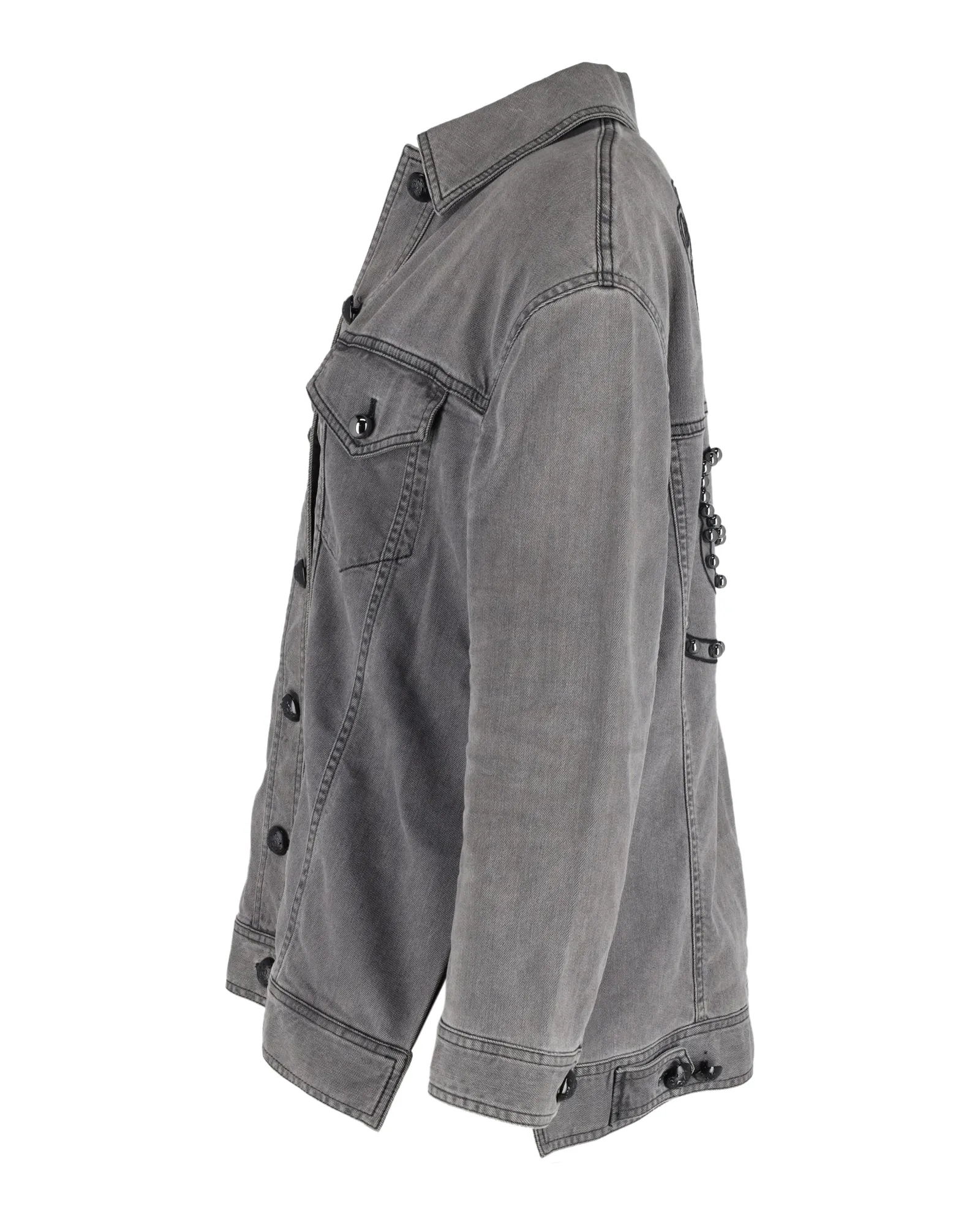 Fendi Embellished Trucker Jacket in Grey Cotton Denim