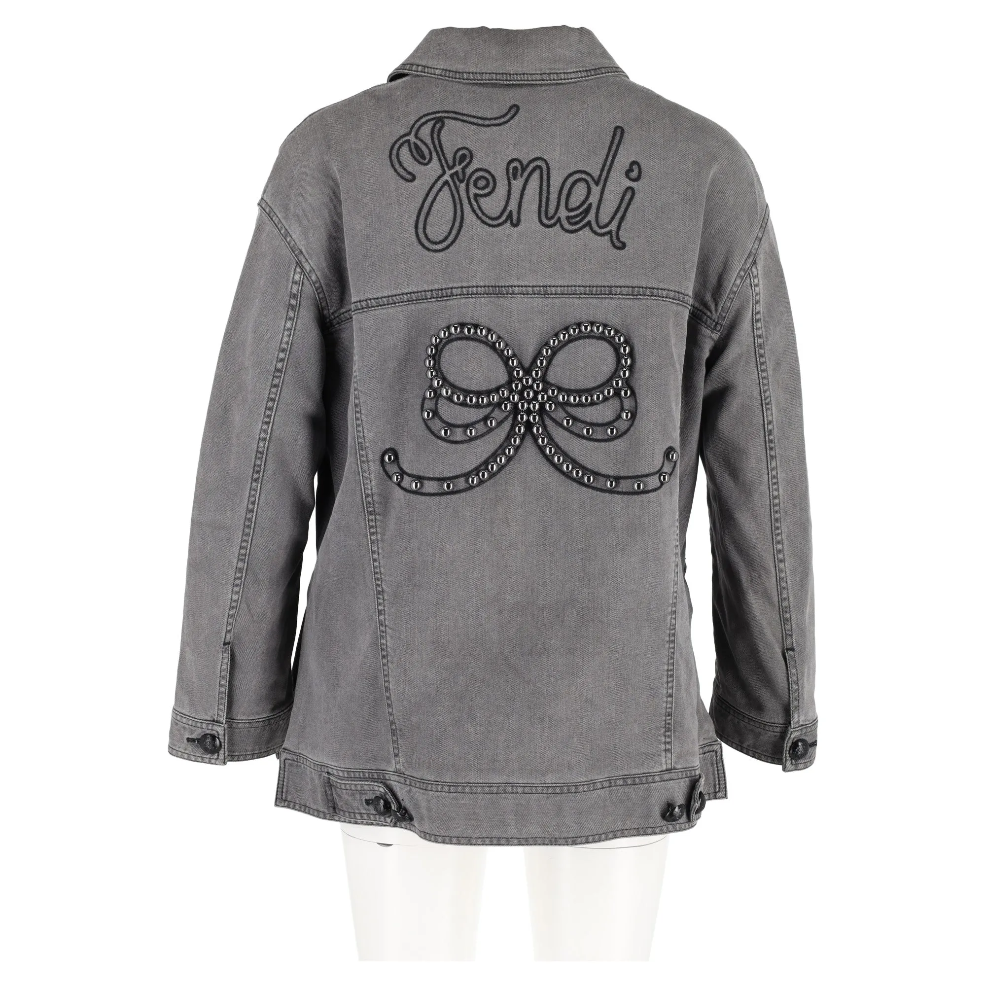 Fendi Embellished Trucker Jacket in Grey Cotton Denim