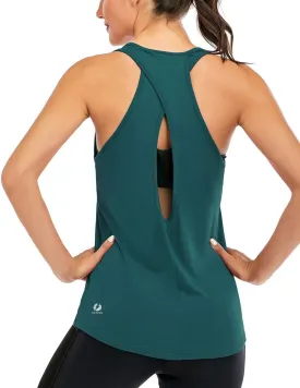 ICTIVE Womens Cross Backless Workout Tops for Women Racerback Tank Tops Open Back Running Muscle Tank Yoga Shirts