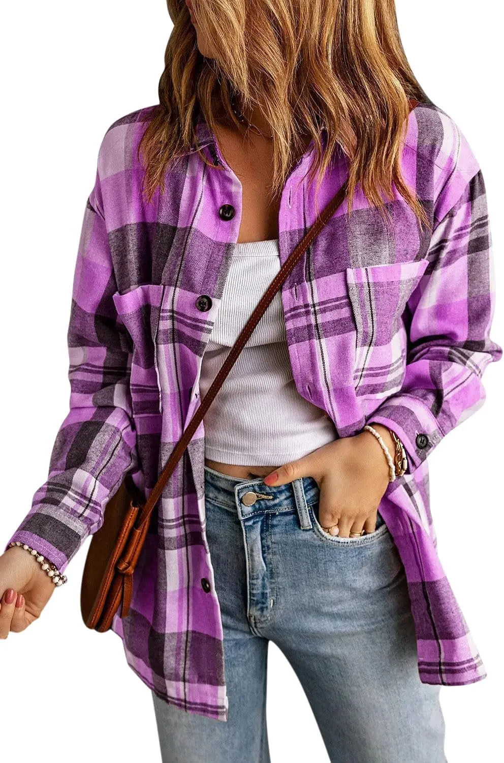KINLONSAIR Womens Casual Flannel Plaid Shirts Oversized Lightweight Fall Shirt Coat Long Sleeve Button Down Blouse Tops