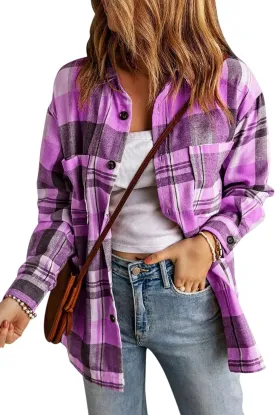 KINLONSAIR Womens Casual Flannel Plaid Shirts Oversized Lightweight Fall Shirt Coat Long Sleeve Button Down Blouse Tops