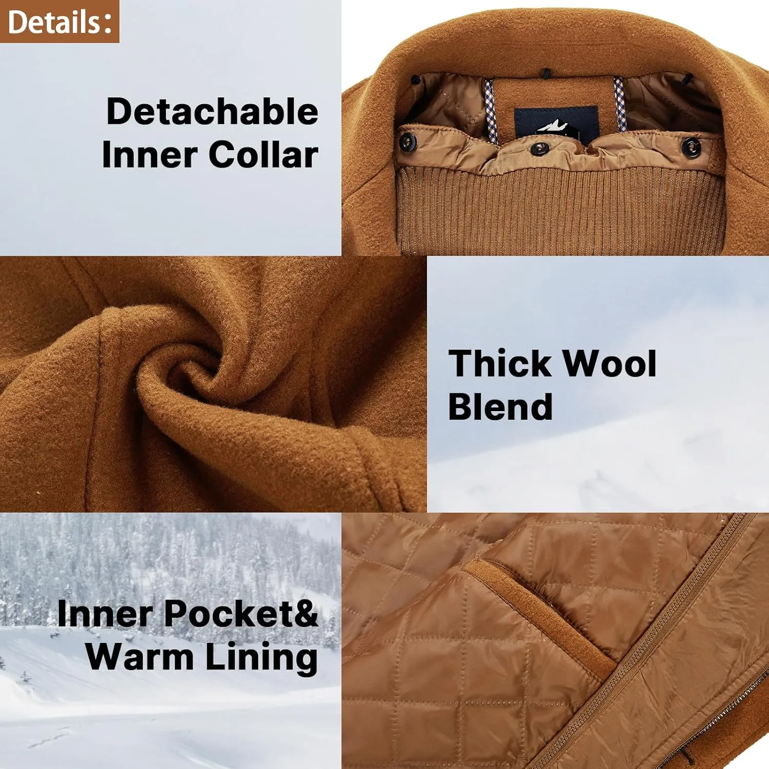 Lamgool Men's Winter Wool Blend Coat Casual Business Single Breasted Peacoat