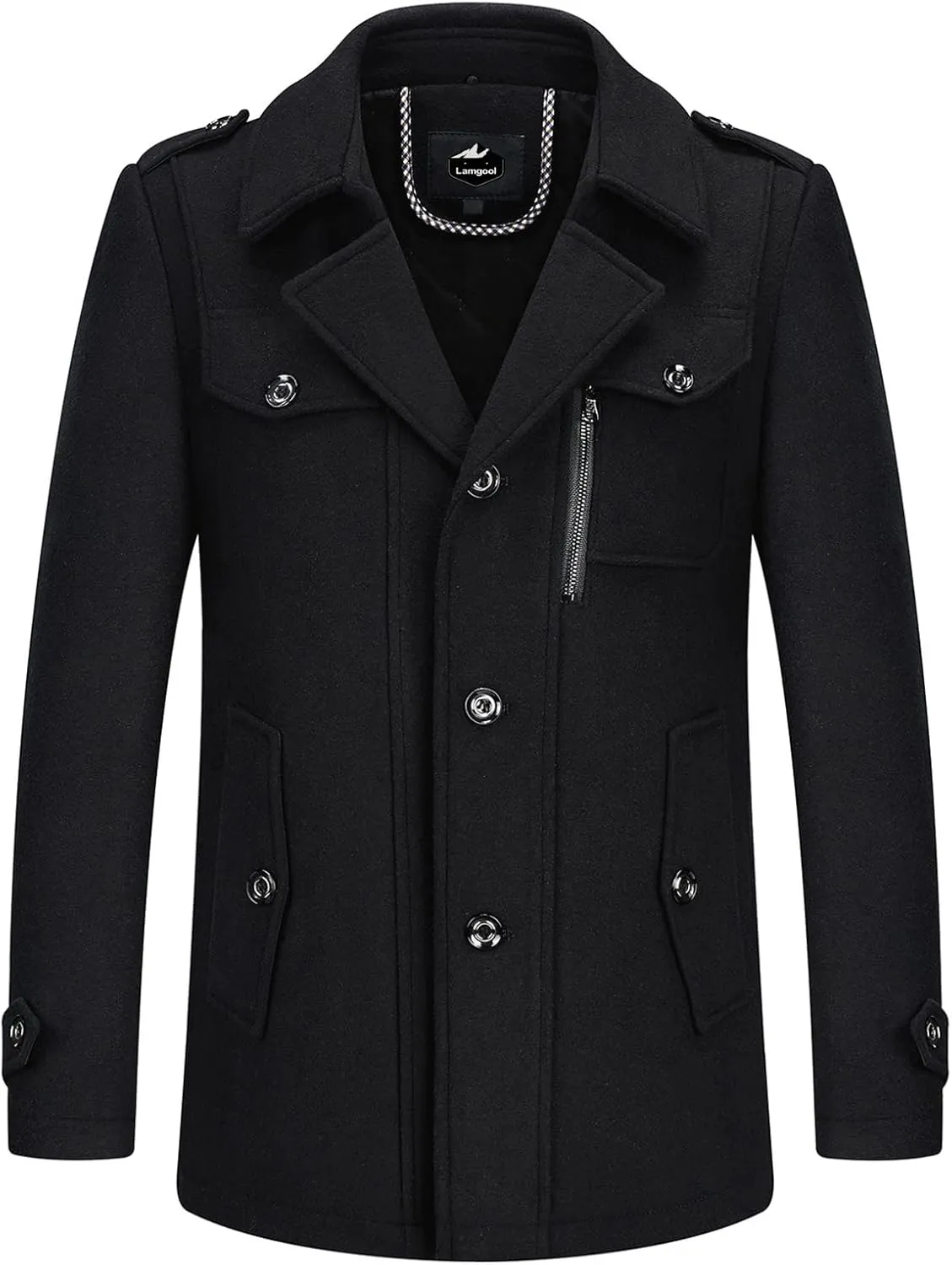 Lamgool Men's Winter Wool Blend Coat Casual Business Single Breasted Peacoat