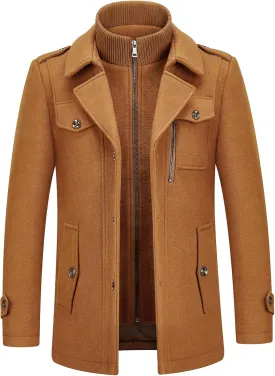Lamgool Men's Winter Wool Blend Coat Casual Business Single Breasted Peacoat