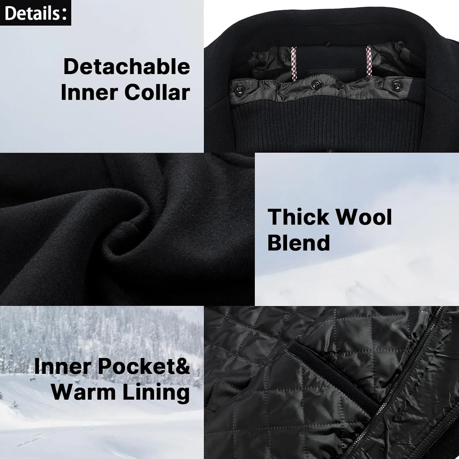 Lamgool Men's Winter Wool Blend Coat Casual Business Single Breasted Peacoat