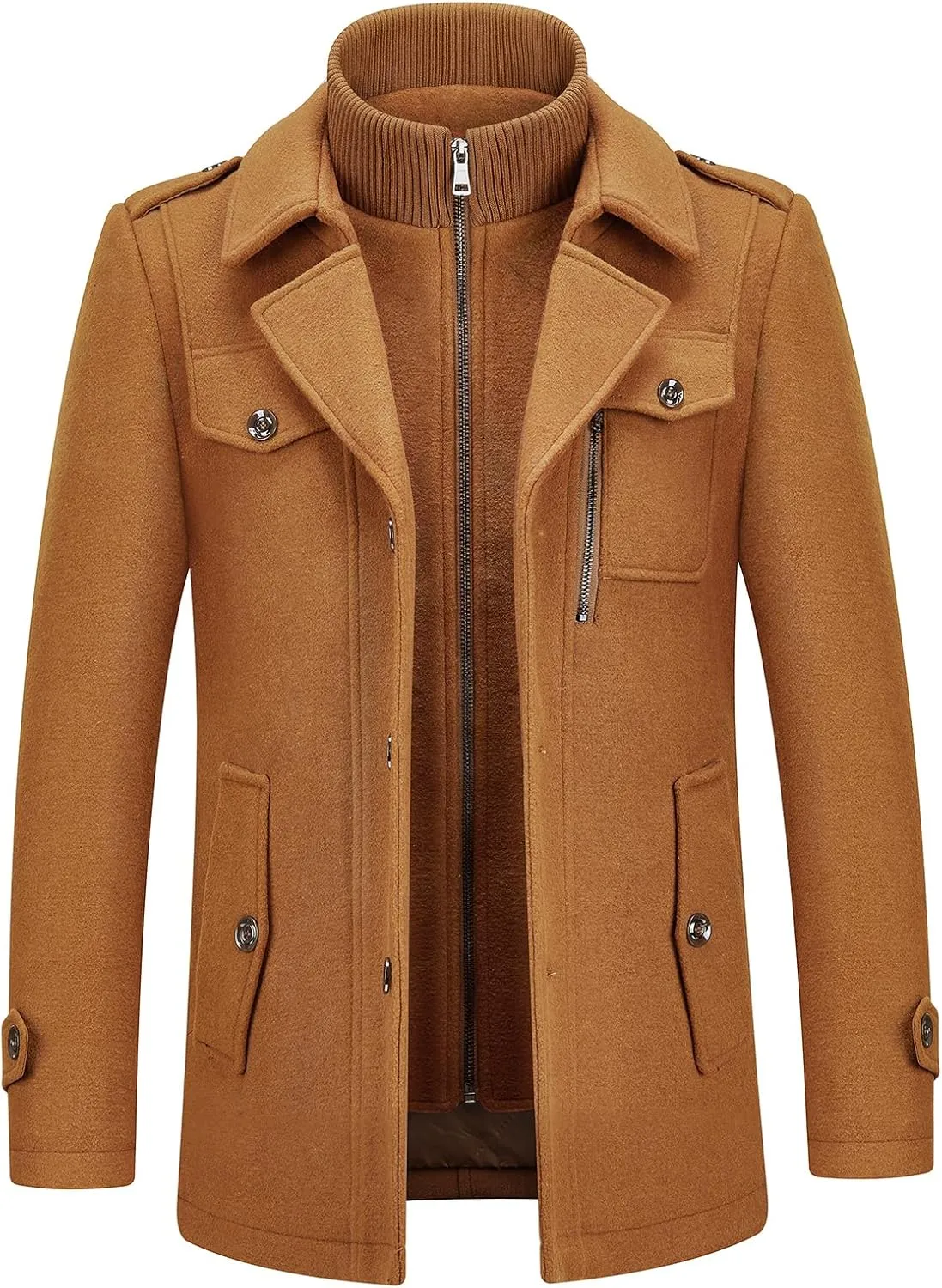 Lamgool Men's Winter Wool Blend Coat Casual Business Single Breasted Peacoat