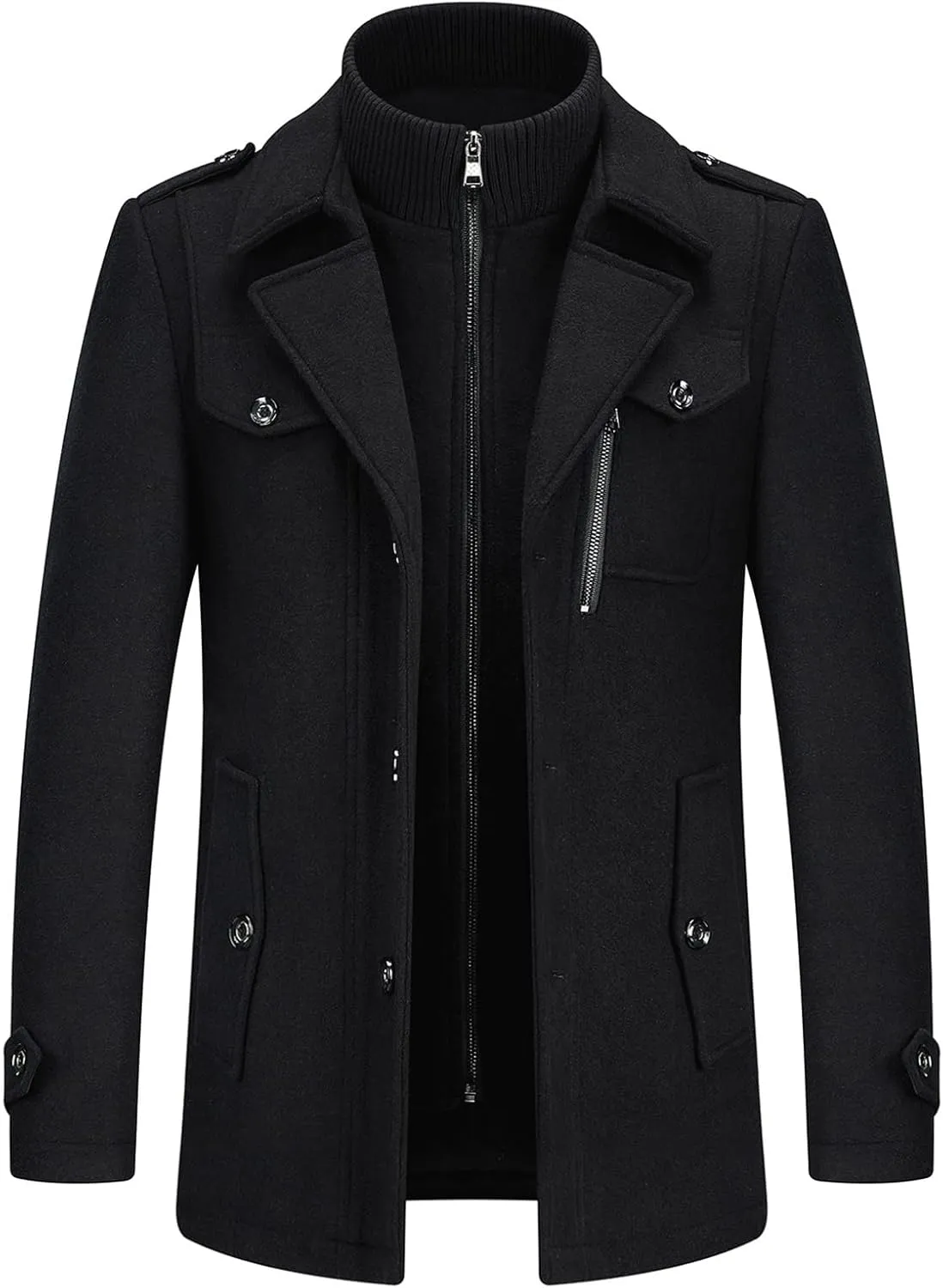 Lamgool Men's Winter Wool Blend Coat Casual Business Single Breasted Peacoat