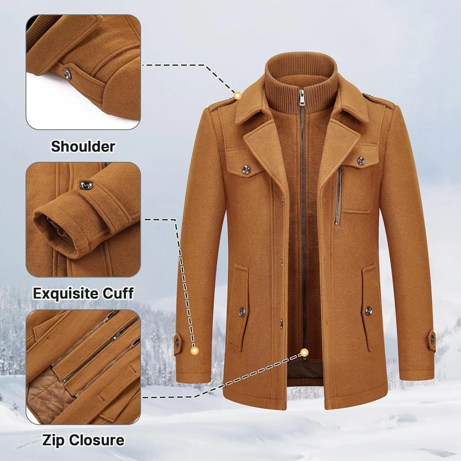 Lamgool Men's Winter Wool Blend Coat Casual Business Single Breasted Peacoat