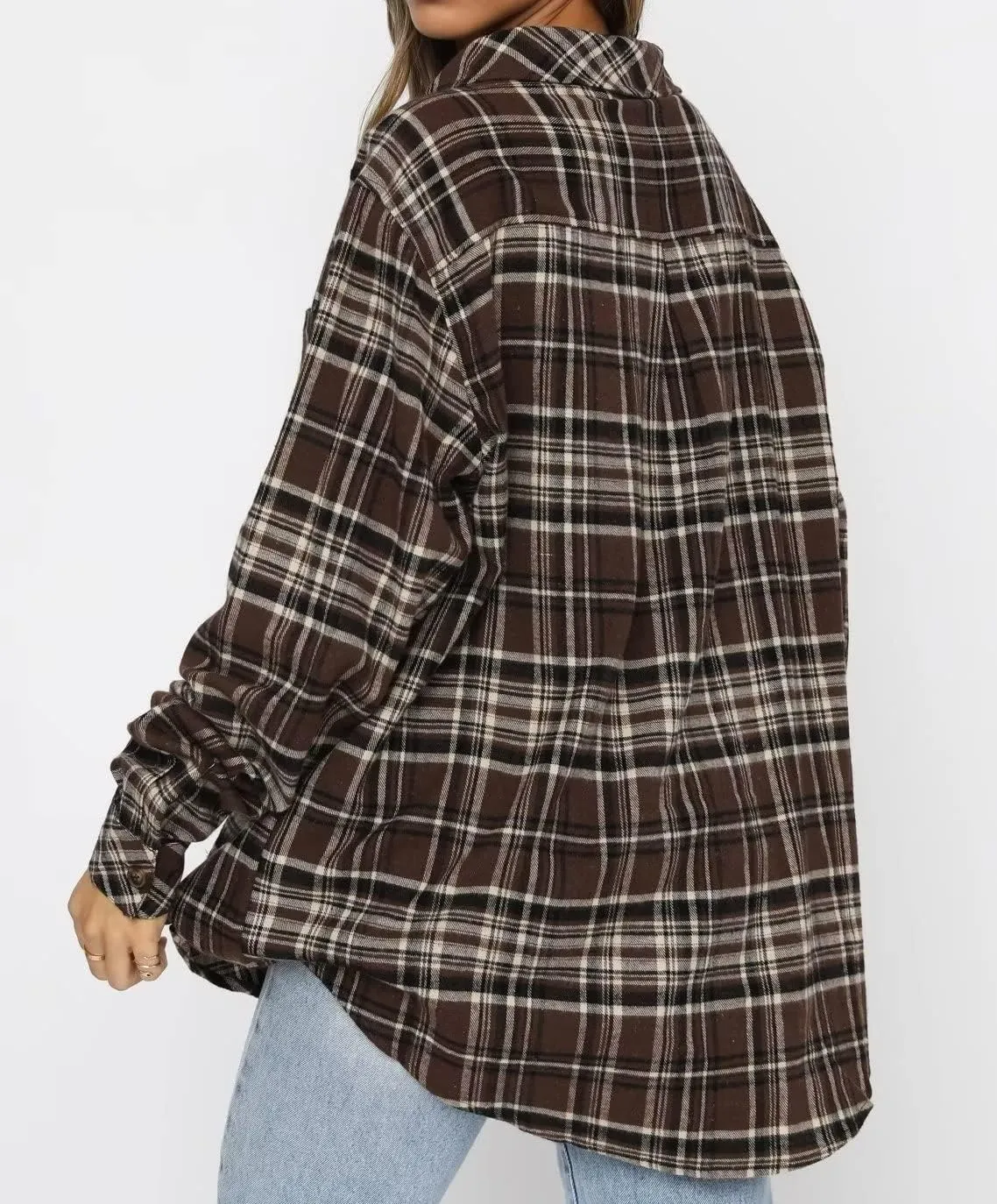 LEEDYA Womens Flannel Buffalo Print Shirts Casual Long Sleeve Button Down Blouses Loose Tunic Tops
