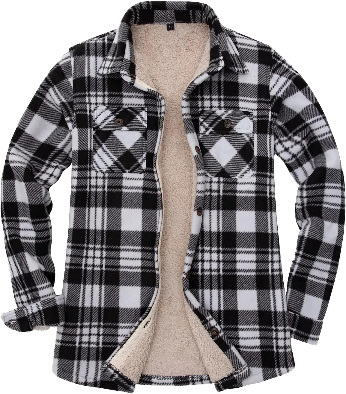 Lisskolo Women Fleece Lined Shirt Jacket with Hand Pockets, Plaid Button Down Sherpa Fleece Shacket Outerwear Flannel Jackets