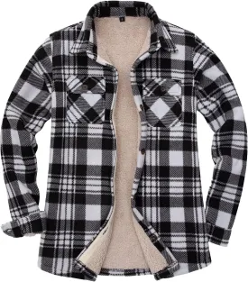 Lisskolo Women Fleece Lined Shirt Jacket with Hand Pockets, Plaid Button Down Sherpa Fleece Shacket Outerwear Flannel Jackets