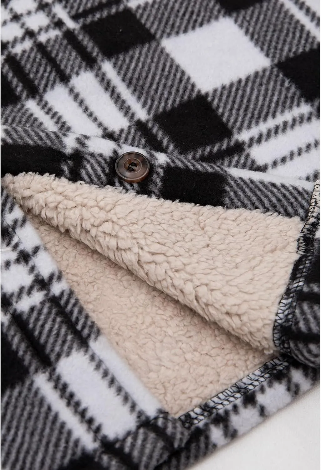 Lisskolo Women Fleece Lined Shirt Jacket with Hand Pockets, Plaid Button Down Sherpa Fleece Shacket Outerwear Flannel Jackets