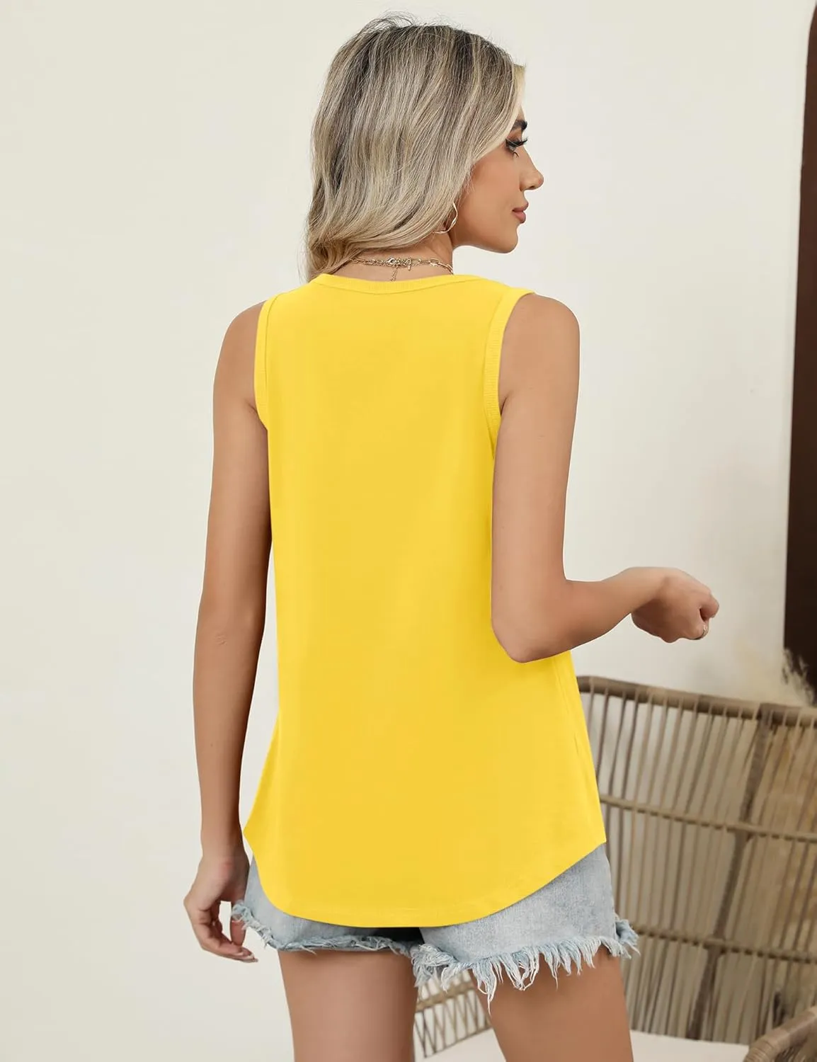 LOMON Womens Tank Tops Round Neck Graphic T Shirts Loose Fit Casual Sleeveless Summer Tops