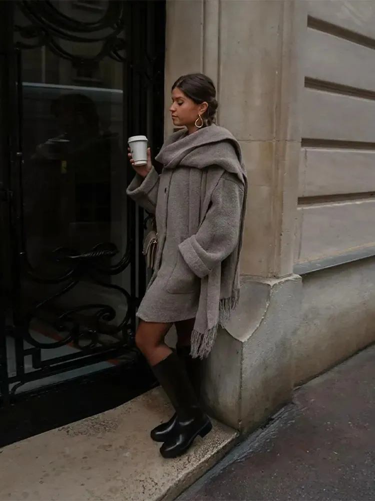 Luxury Woolen Chic™ - Wool Coat/Jacket with Scarf