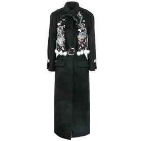 Magic Q's red embroidered mink furball embellished shawl collar wool coat - Nik