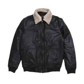 Men's Black Aviator Sheepskin Leather Bomber Jacket - Warm & Stylish