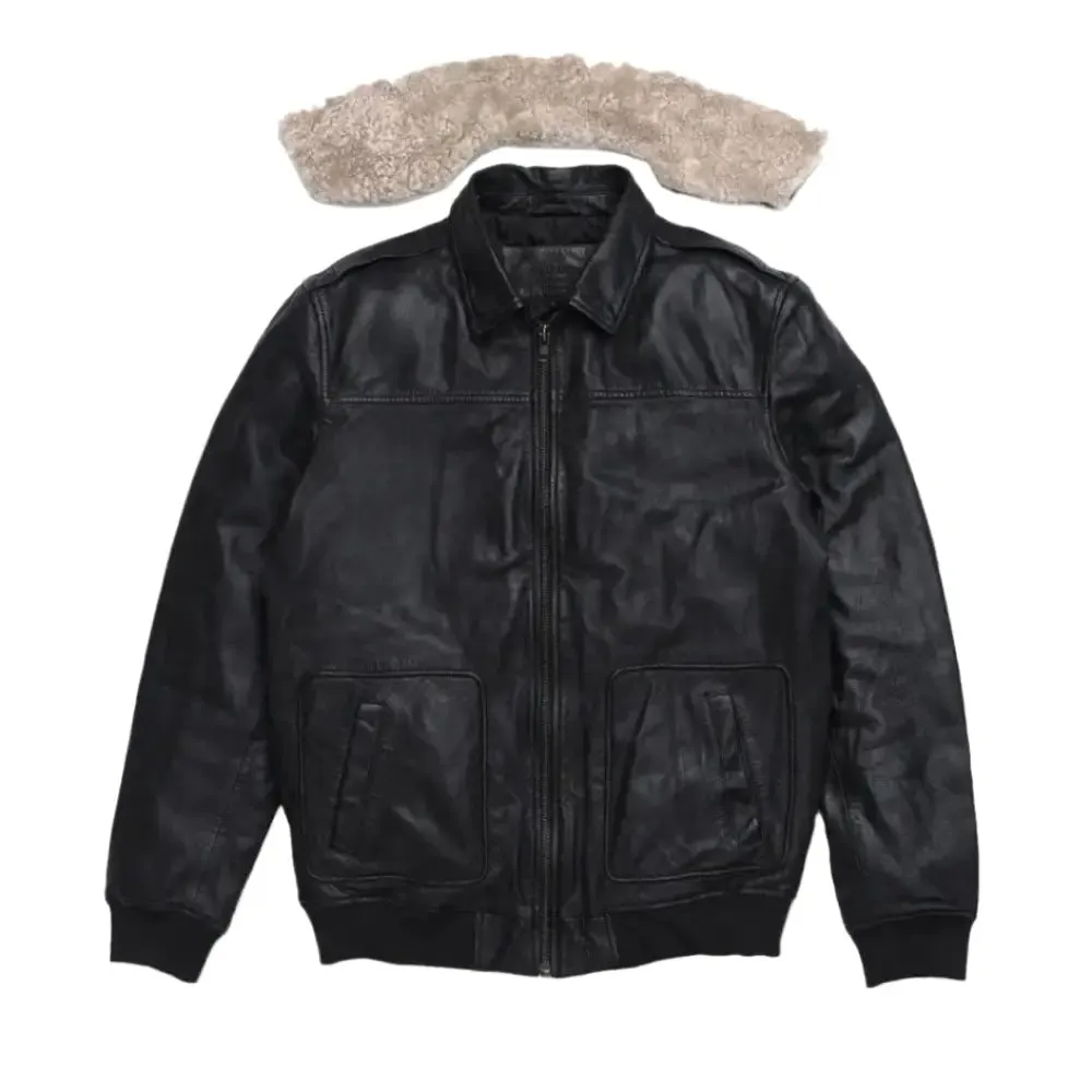 Men's Black Aviator Sheepskin Leather Bomber Jacket - Warm & Stylish