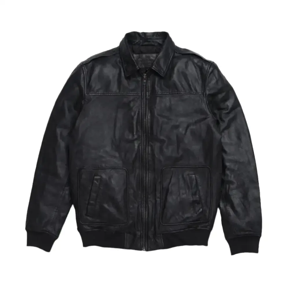 Men's Black Aviator Sheepskin Leather Bomber Jacket - Warm & Stylish