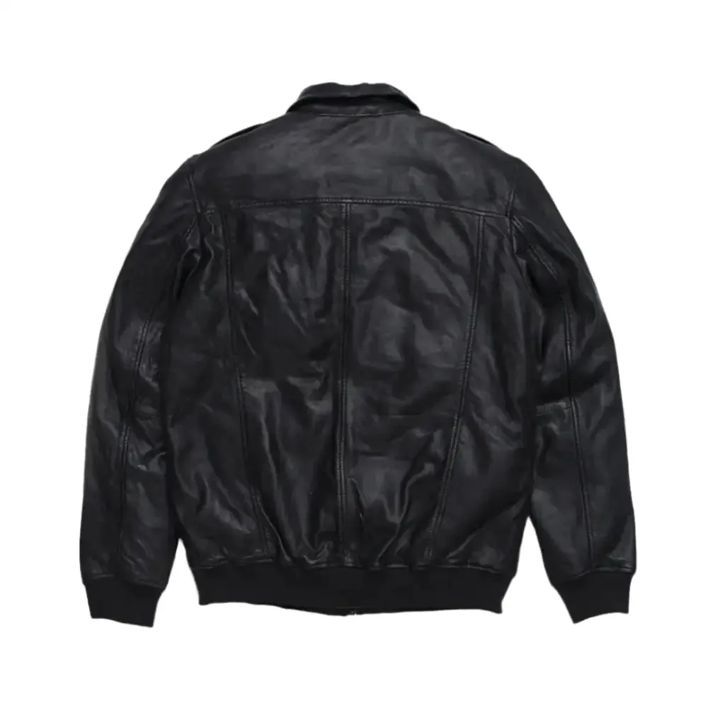 Men's Black Aviator Sheepskin Leather Bomber Jacket - Warm & Stylish