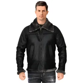 Men's Black Shearling Jacket - Warm & Stylish