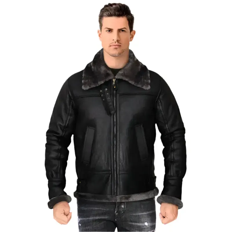 Men's Black Shearling Jacket - Warm & Stylish