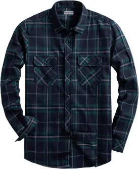 Mens Flannel Plaid Shirts Regual Fit Casual Long Sleeve Button Down Fleece Shirts