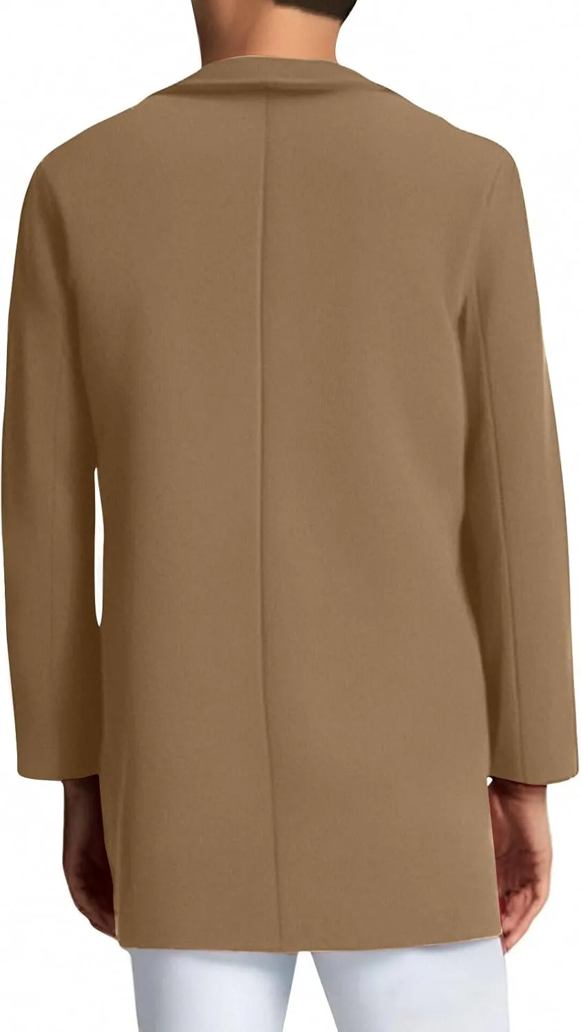 Mens Trench Coat Notched Lapel Collar Single Trench Coat Winter Wool Blend Slim Fit Peacoat Plus Size Overcoat
