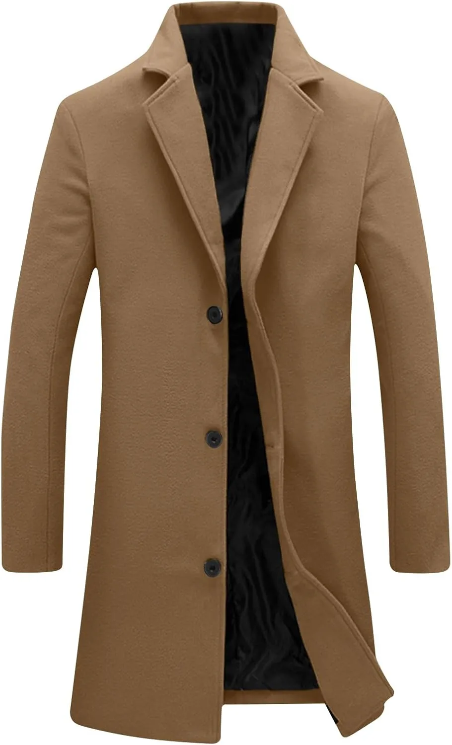 Mens Trench Coat Notched Lapel Collar Single Trench Coat Winter Wool Blend Slim Fit Peacoat Plus Size Overcoat