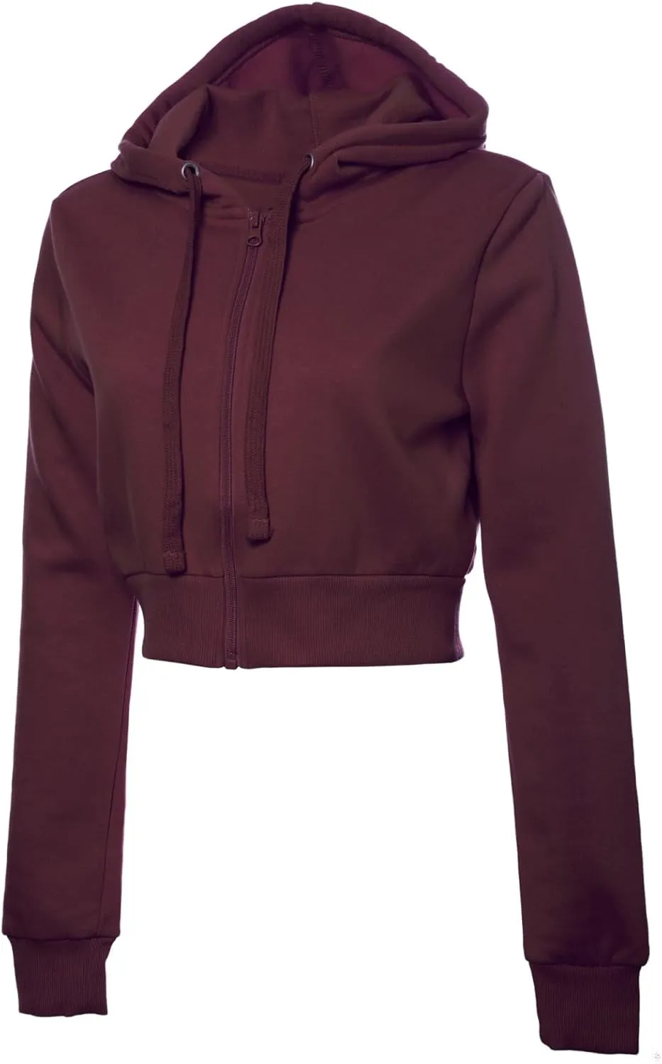 MixMatchy Women's Solid Casual Basic Long Sleeve French Terry Zip Up Crop Hoodie Jacket