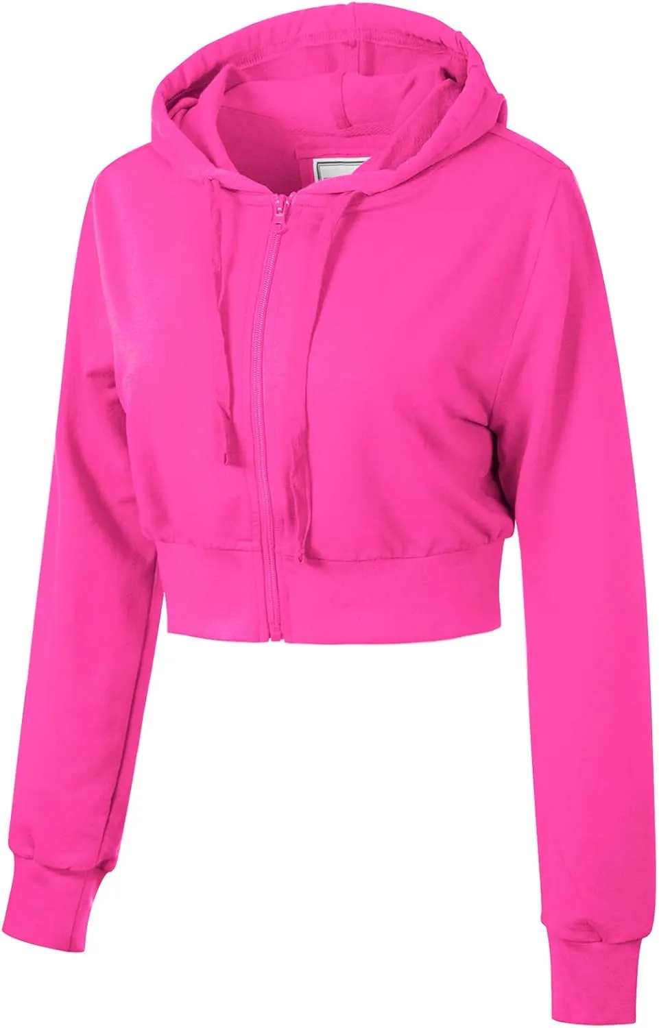MixMatchy Women's Solid Casual Basic Long Sleeve French Terry Zip Up Crop Hoodie Jacket