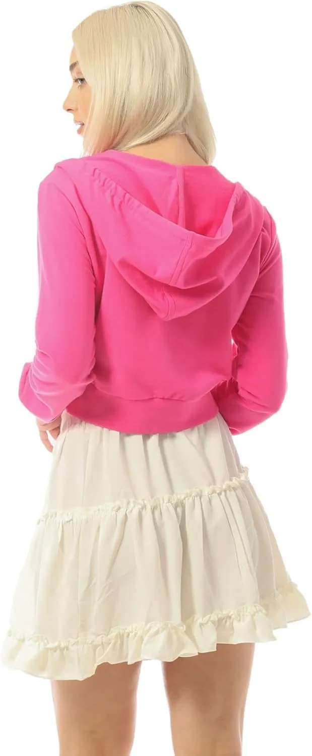 MixMatchy Women's Solid Casual Basic Long Sleeve French Terry Zip Up Crop Hoodie Jacket