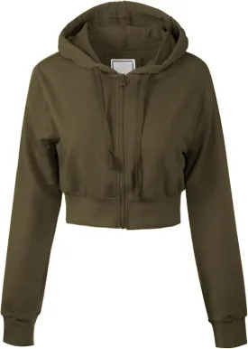 MixMatchy Women's Solid Casual Basic Long Sleeve French Terry Zip Up Crop Hoodie Jacket