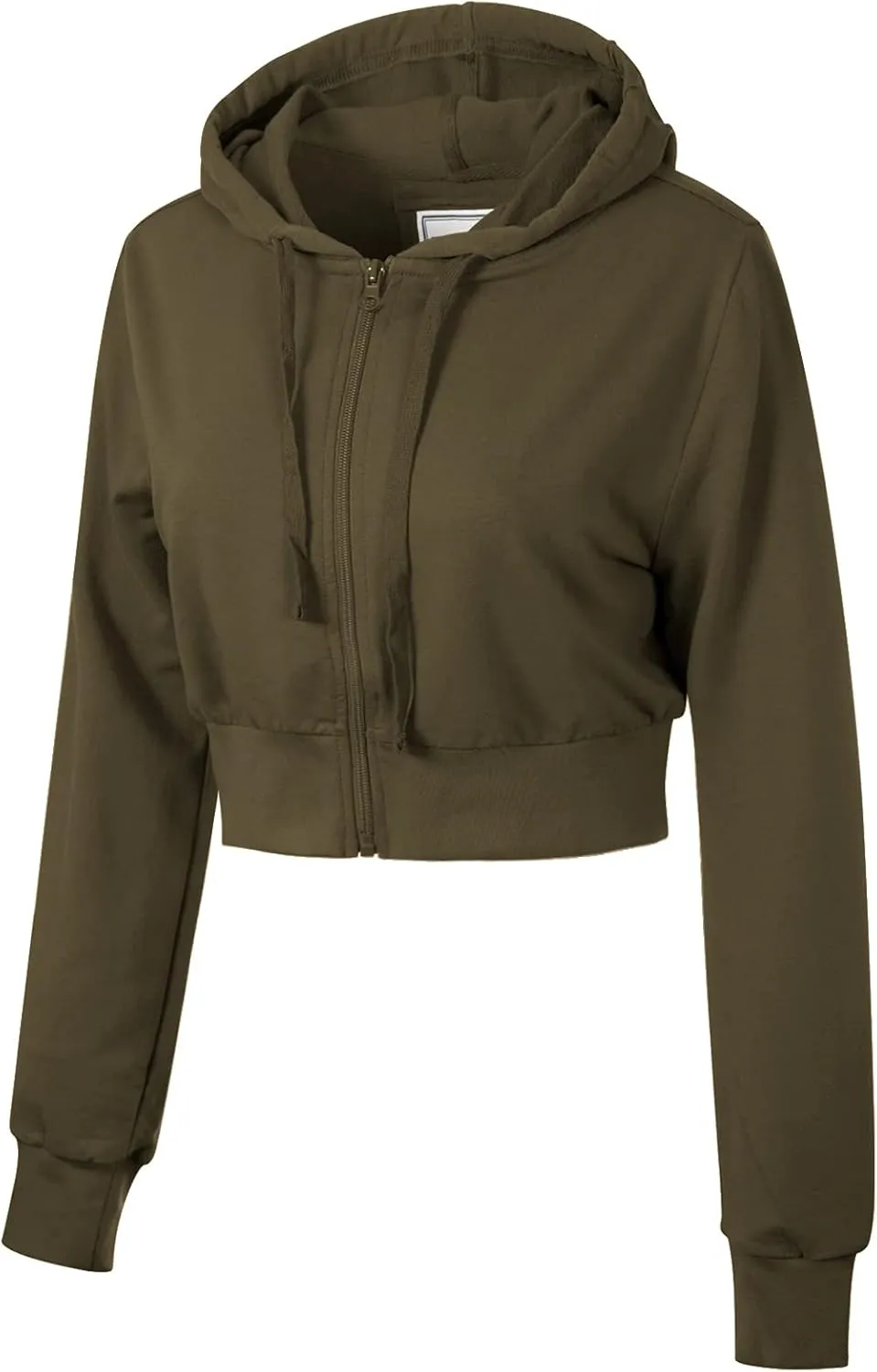 MixMatchy Women's Solid Casual Basic Long Sleeve French Terry Zip Up Crop Hoodie Jacket