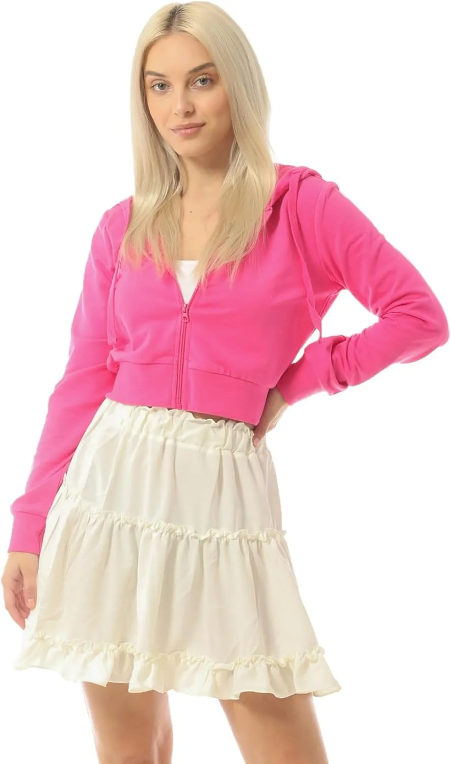 MixMatchy Women's Solid Casual Basic Long Sleeve French Terry Zip Up Crop Hoodie Jacket