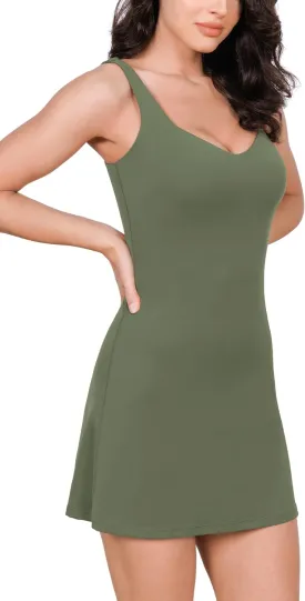 ODODOS Women's Cloud Feeling Tank Dress with Separate Shorts and Built in Bra U Back Mini Tennis Dress