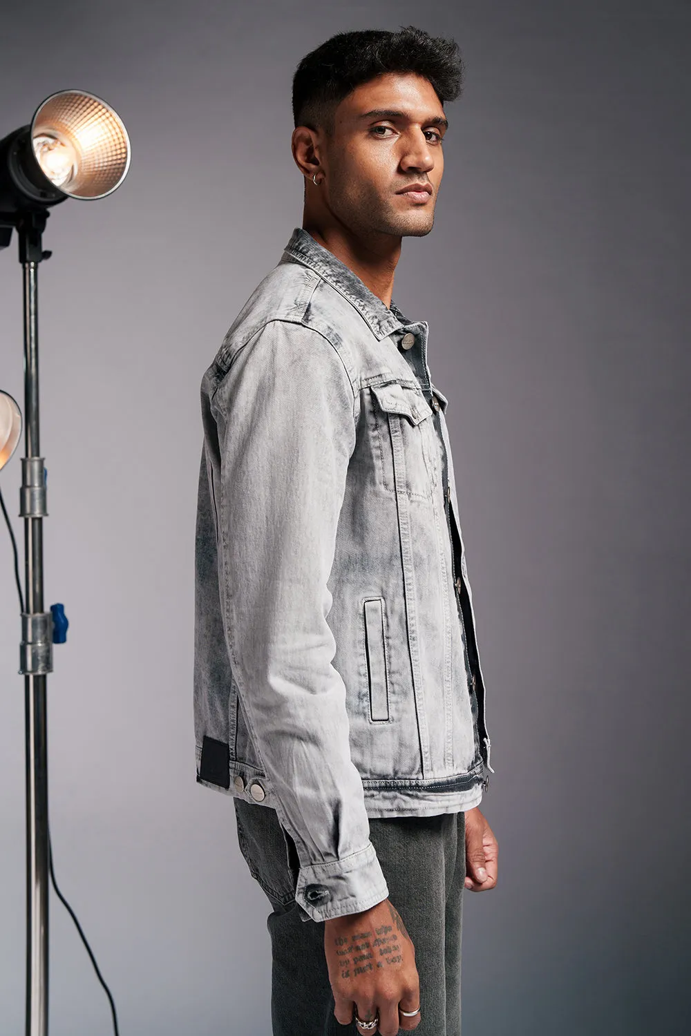 Recon Grey Men's Denim Trucker Jacket